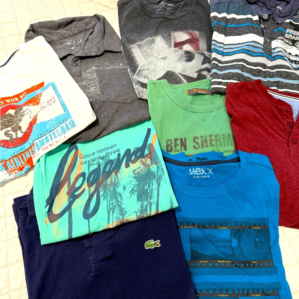 LOT 9 Men’s Polo Graphic T-Shirts Tops Designer Ben Sherman Mexx Lacoste Medium